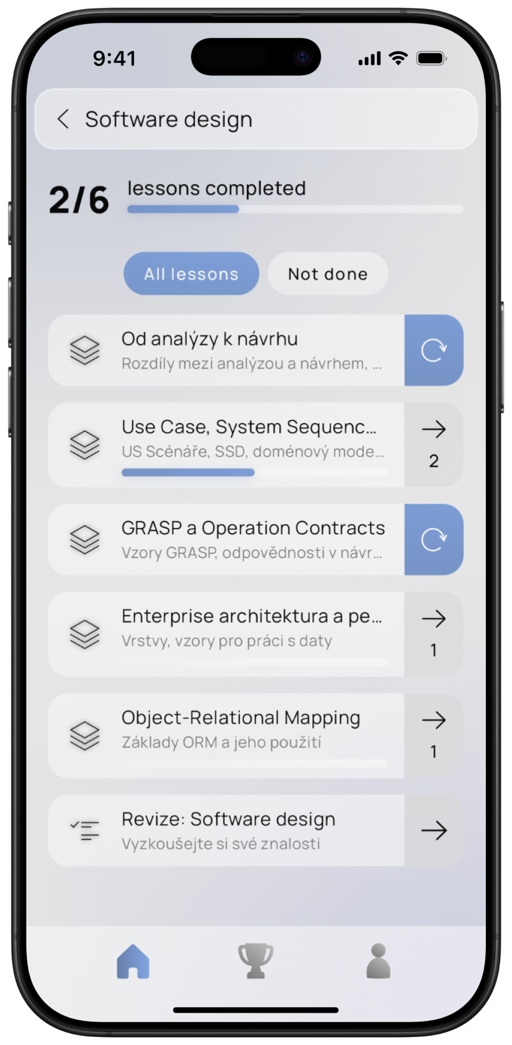 lessons screen